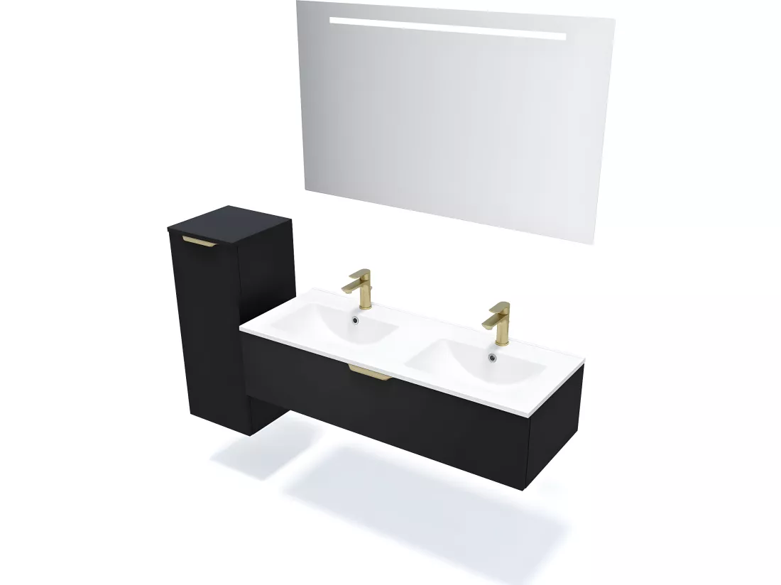 Meuble de salle de bain suspendu double vasque intégrée 120cm 1 tiroir Noir - Venice