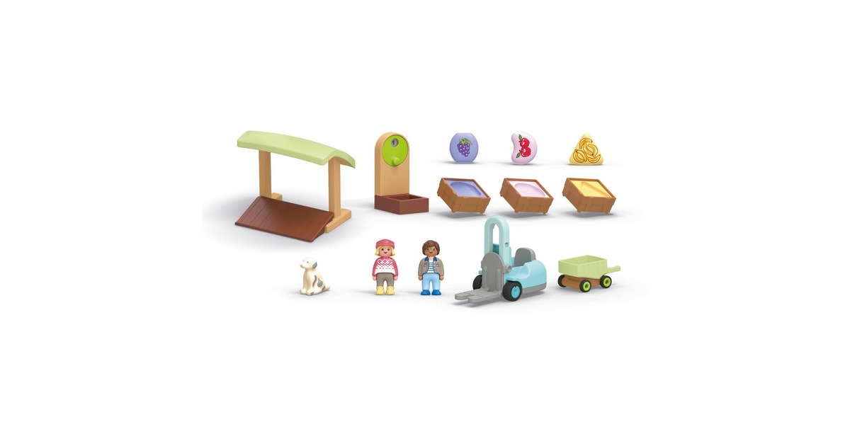 PLAYMOBILJunior - Biologische marktkraam & vorkheftruck Constructiespeelgoed  (71691)