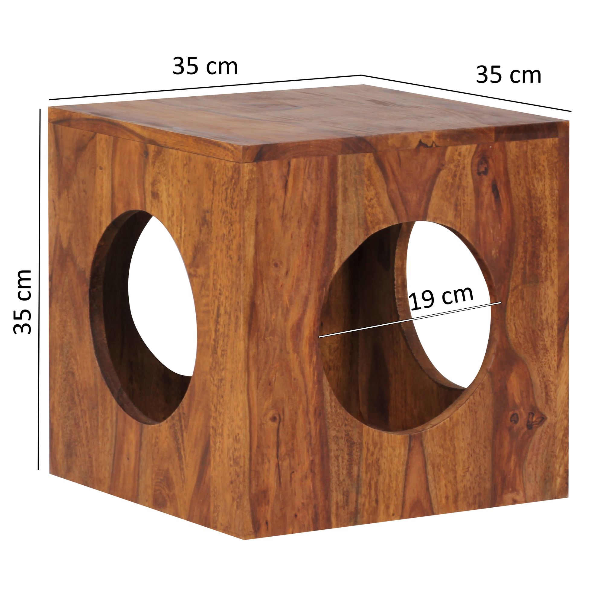 FineBuy Sheesham Beistelltisch 35x35x35 cm Cube Holztisch Tisch mit Stauraum