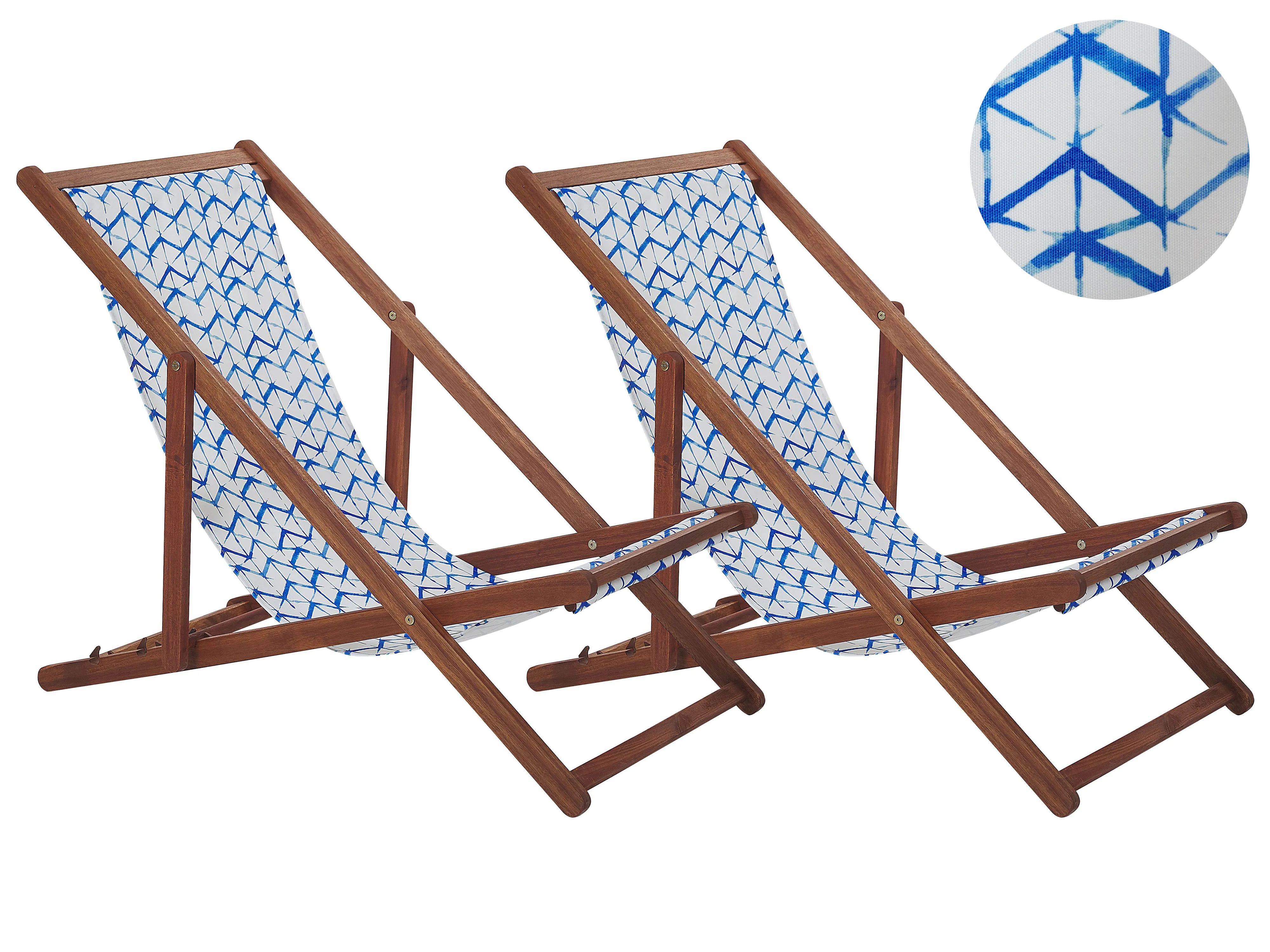 Set van 2 inklapbare ligstoelen ANZIO met vervangingshoezen Abstract motief Acaciahout Donkerbruin