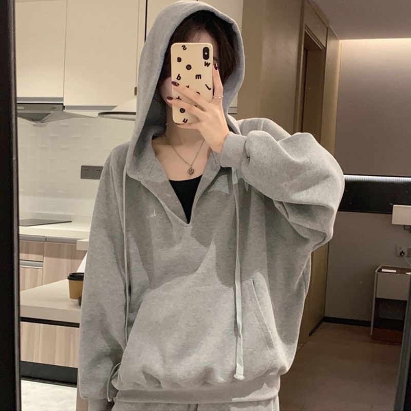 Metticus - Set: Lettering Hoodie + High Rise Wide Leg Sweatpants