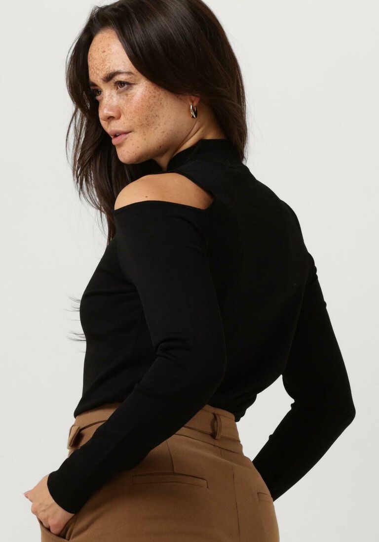 SUMMUM zwarte summum trui bare shoulder top dull viscose polyamide knit