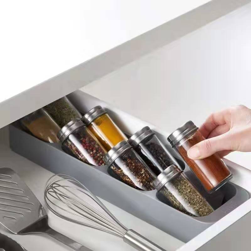 (39.5x10cm) 8-fach Gewürz Schubladeneinsatz Gewürzstreuer Kasten Küchen Organizer - Grau
