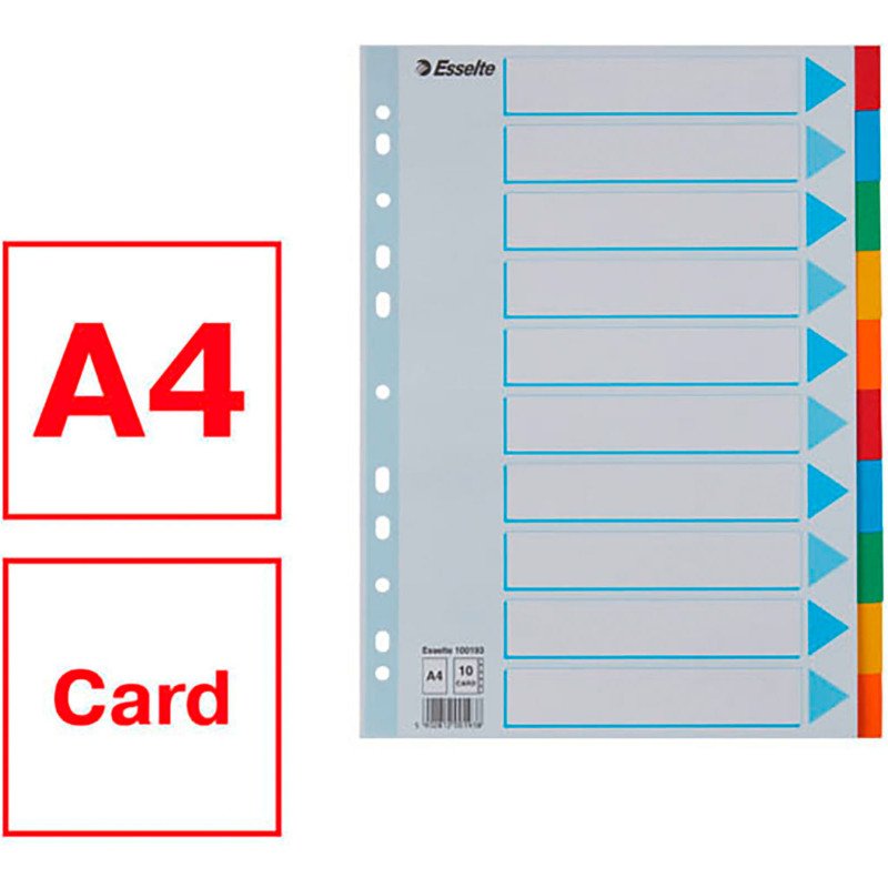 Intercalaire A4 carte lustrée Esselte 10 onglets neutres multicolores - 1 jeu