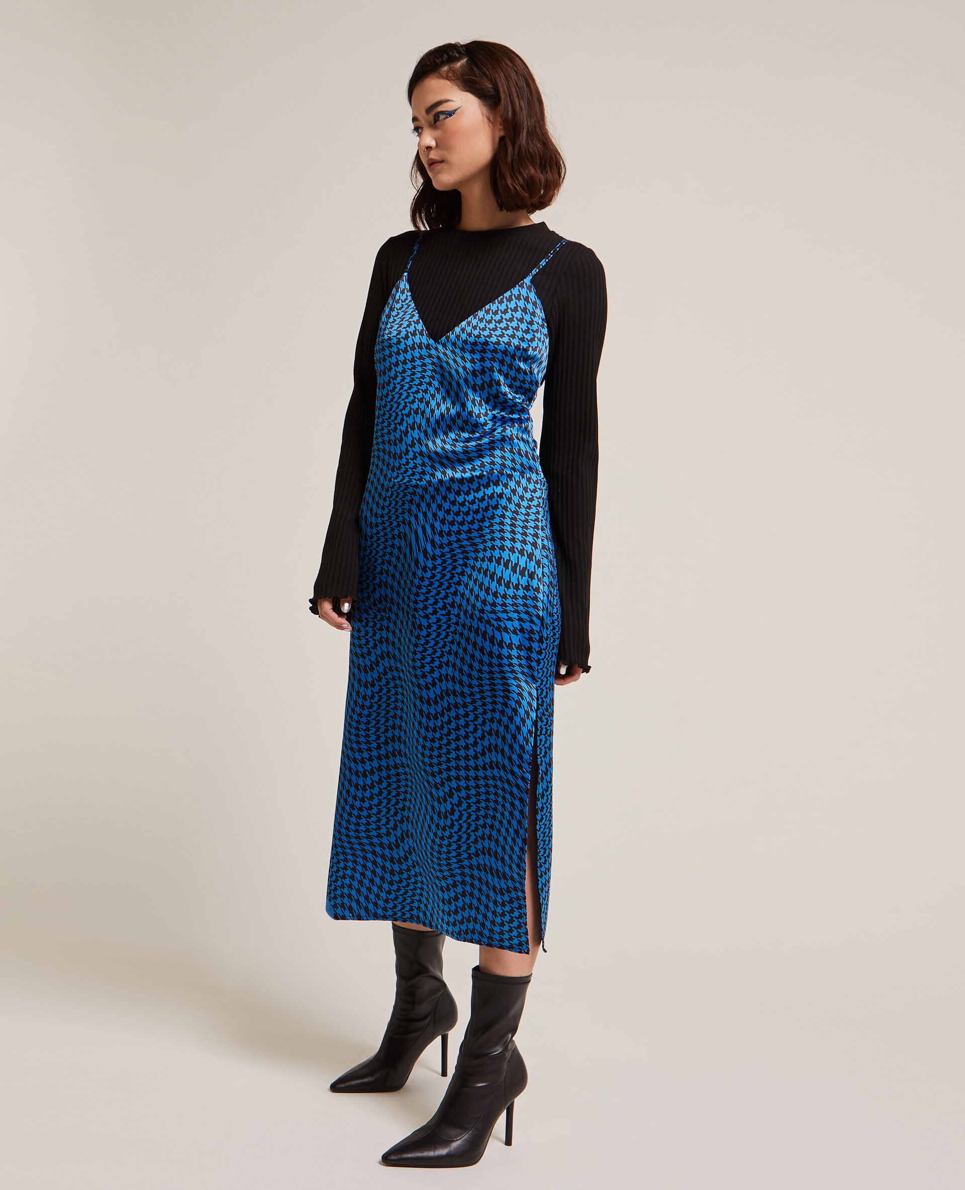 Robe midi tissu satiné - Bleu
