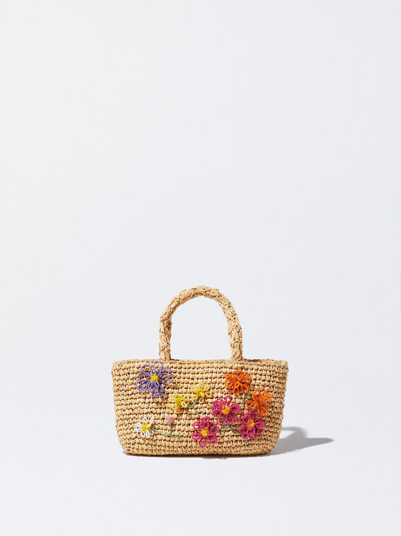 Bolsa de palha com flores - Multicolorida