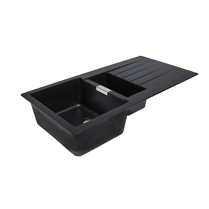 Évier en composite de quartz noir 1,5 bacs à encastrer Galvani