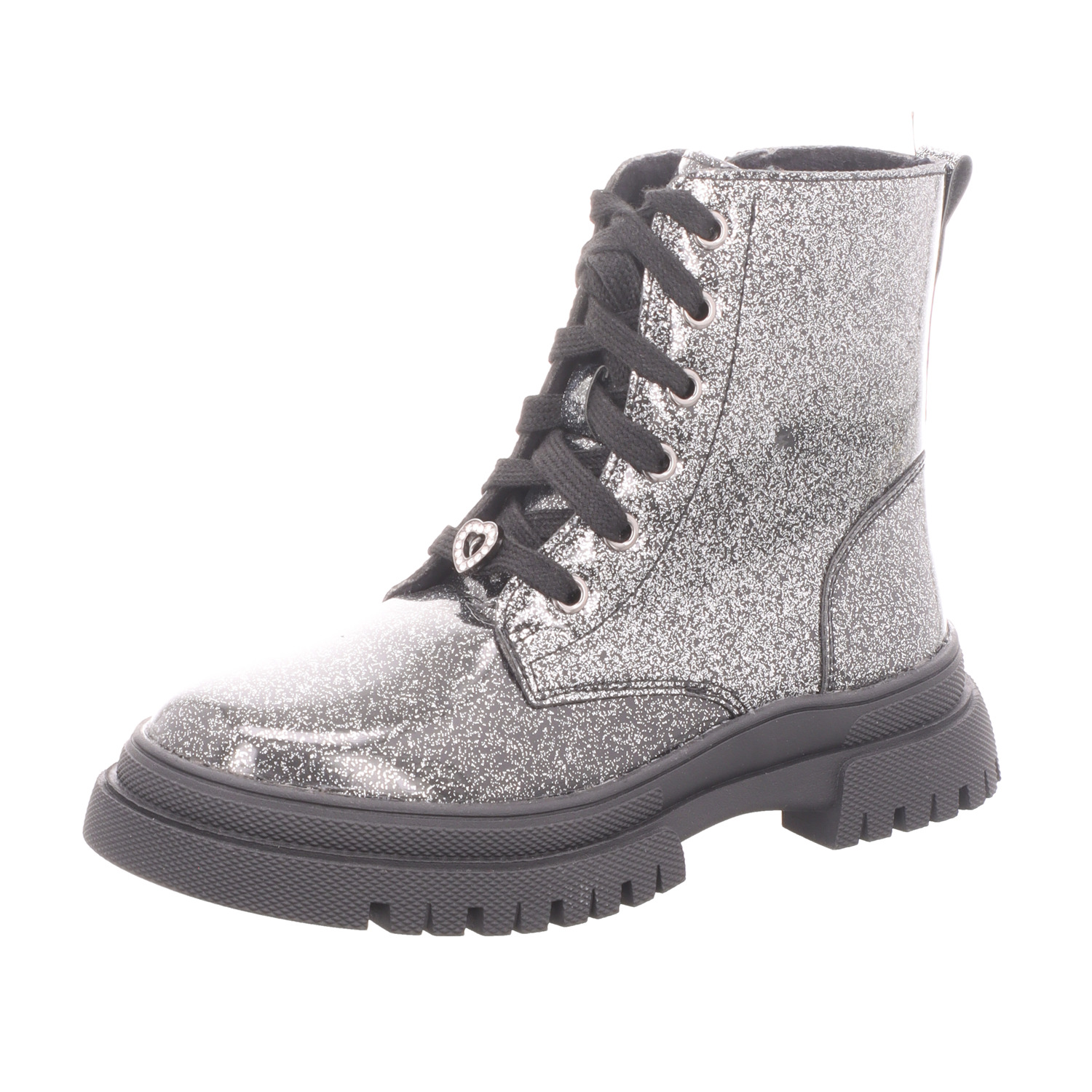girlZ onlY Kinder-Mädchen-Schnürstiefel Silber-Schwarz