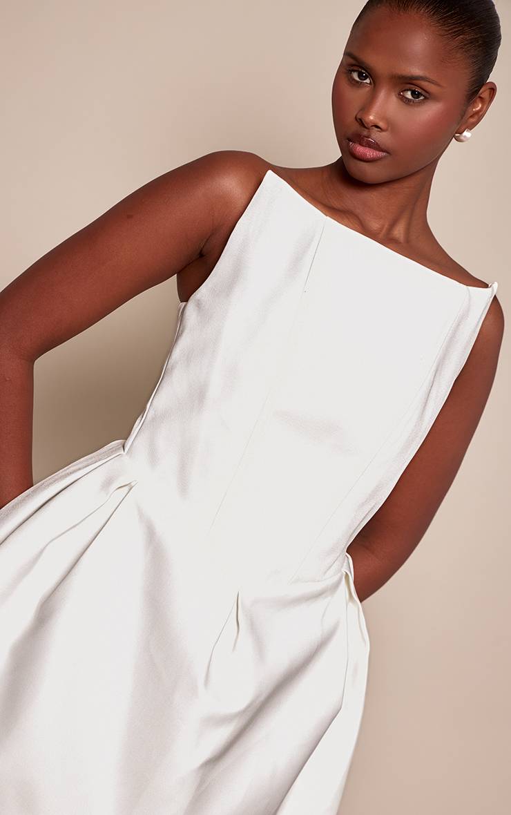 Blanc Robe Mini Bandeau À Jupe Tulipe En Tissu Tissé À Pois Blanc Premium