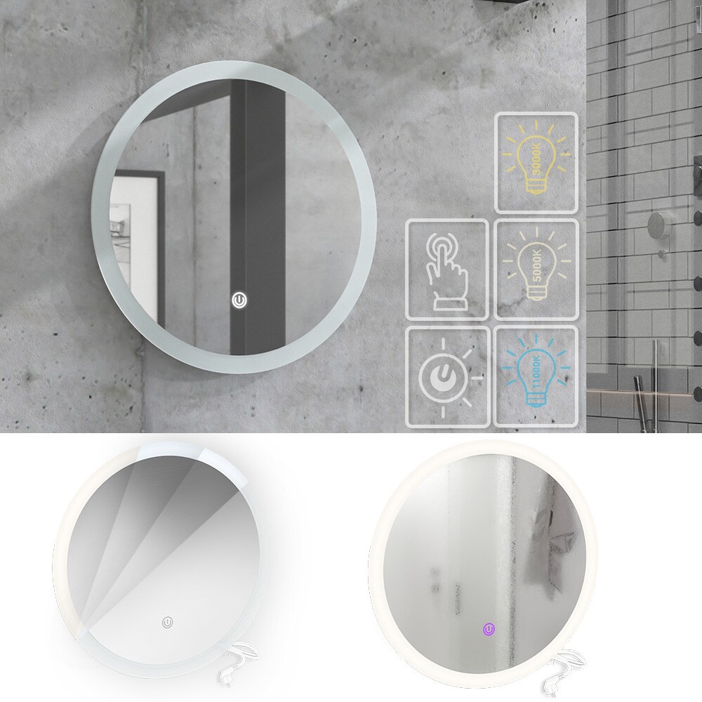 Vicco Badspiegel Rundspiegel LED-Spiegel Weiß 50 cm Badezimmer Spiegel Wandspiegel Badmöbel Hängespiegel Spiegelbeleuchtung Touch-Switch dimmbar rahmenlos