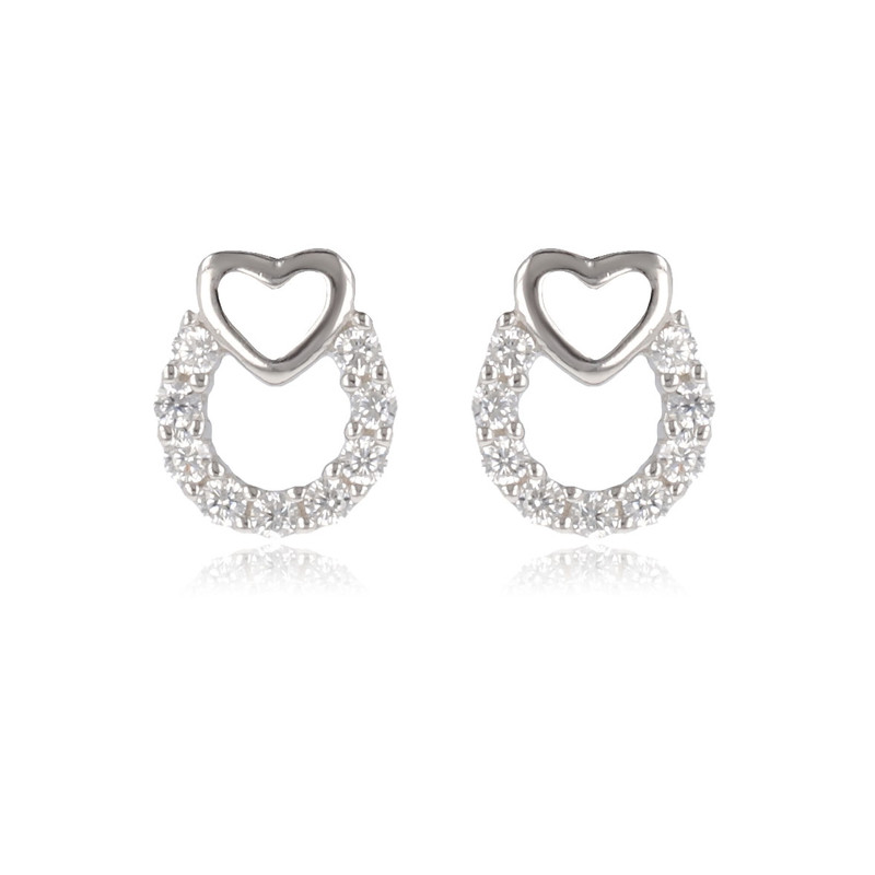Boucles d'oreille argent rhodié coeur avec cubic zirconia