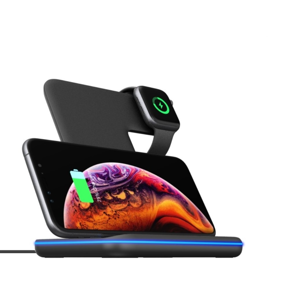 3in1 Apple Watch / Smartphone / AirPods 15W Qi Fast Charging Ladegerät Ständer Dockingstation - Weiss