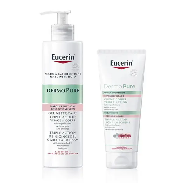 Rotina Anti-Imperfeições Eucerin DermoPure: Gel de Limpeza Tripla Ação e Creme Corporal Tripla Ação