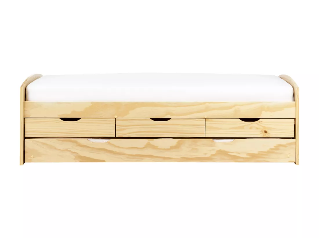 Lit gigogne Bois de pin PETIVILLE 90 x 200 cm Marron clair