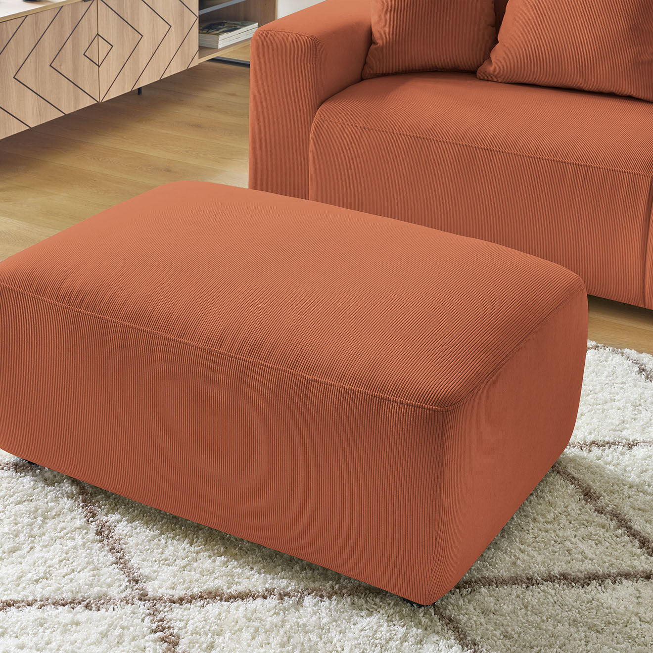 Bobochic Pouf en Velours côtelé Nihad Envy orange - 100x70x44 cm