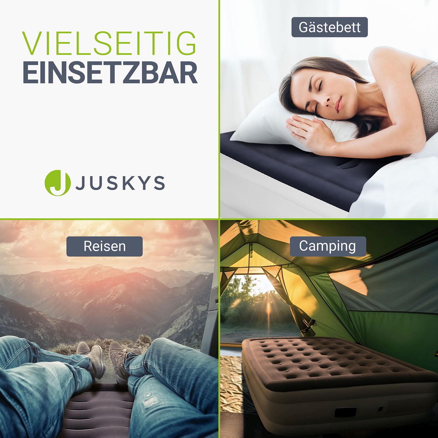 Juskys Luftmatratze Sapri L in Blau-Weiß - 2 Personen Luftbett selbstaufblasend - integrierter Pumpe