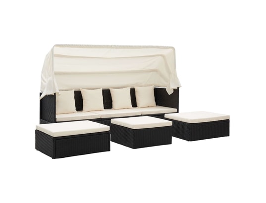 VIDAXL - Lit de jardin avec toit noir 200x60x124 cm résine tressée