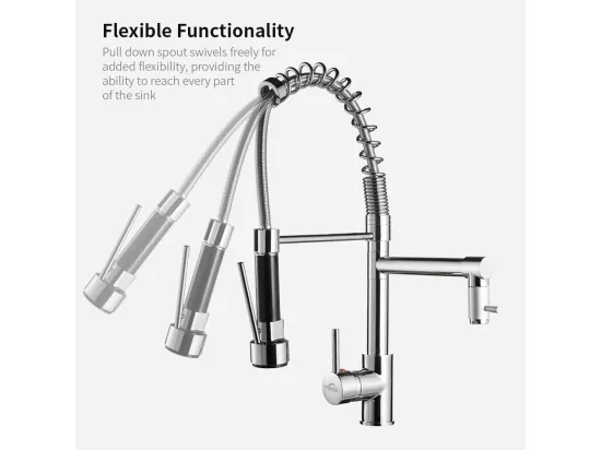Mitigeur de Cuisine Chromé, Douchette Extractible à Deux Jets Robinet Cuisine Bec Haut Flexible Robinet d'évier en Laitone,Eau Froide/Chaude