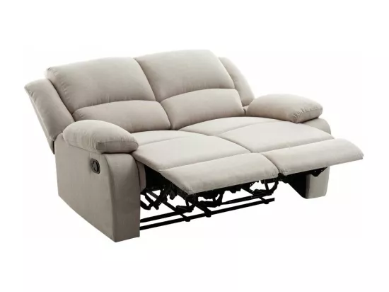 Canapé Relaxation manuel 2 places Léo en Tissu - Beige - L143 x P93 x H96cm - Loungitude