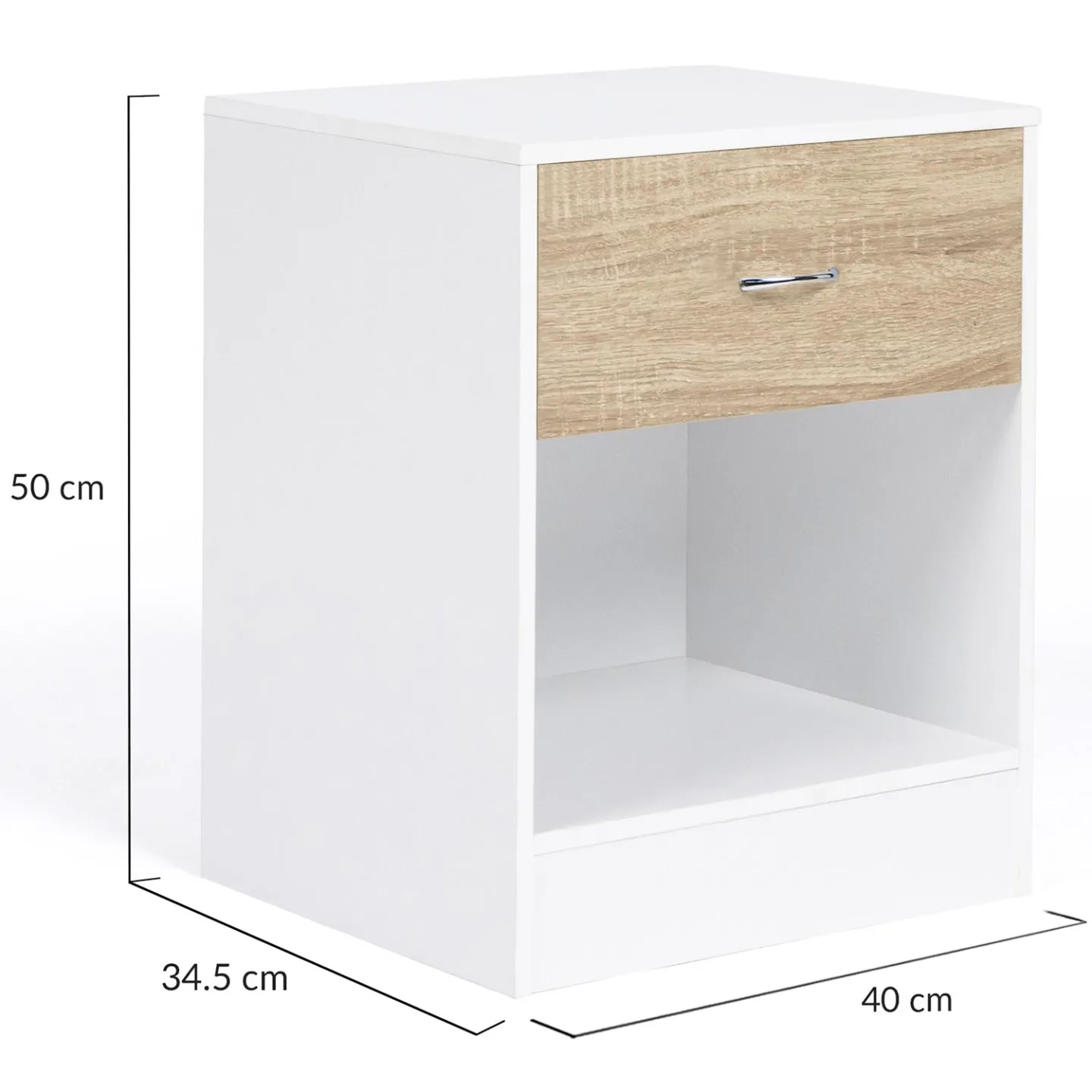 Lot de 2 tables de chevet OLGA 1 tiroir avec niche bois blanc et façon hêtre