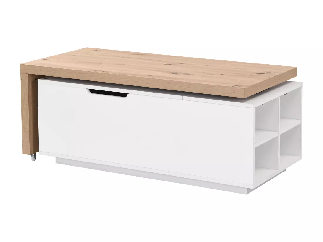 Table basse relevable et pivotante en MDF - Naturel et blanc - PELINIA