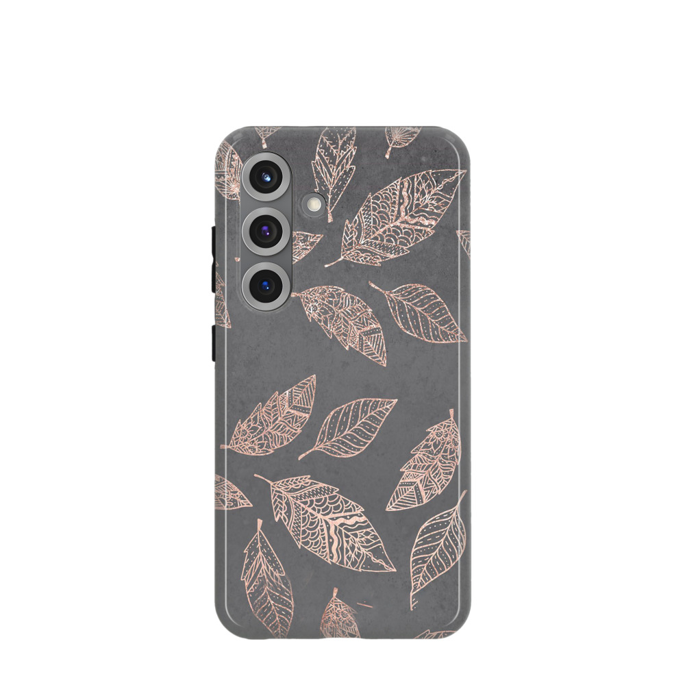 Samsung Galaxy S25 Hybrid (Kunststoff / Gummi) Hülle Blätterspiel - Bronze
