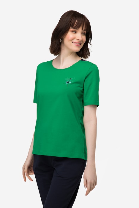 T-Shirt, U-Boot-Ausschnitt mit seitlichen Einsätzen, Halbarm