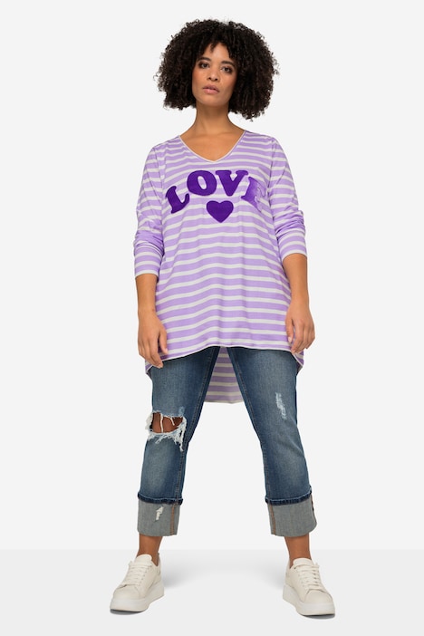 Longshirt, geringelt, LOVE Druck Langarm
