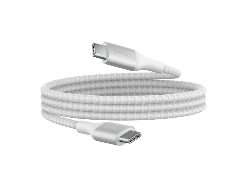Belkin BoostCharge - USB-kabel - 24 pin USB-C (han) til 24 pin USB-C (han) - USB 2.0 - 1 m - op til 240 W strømforsyningssupport - hvid