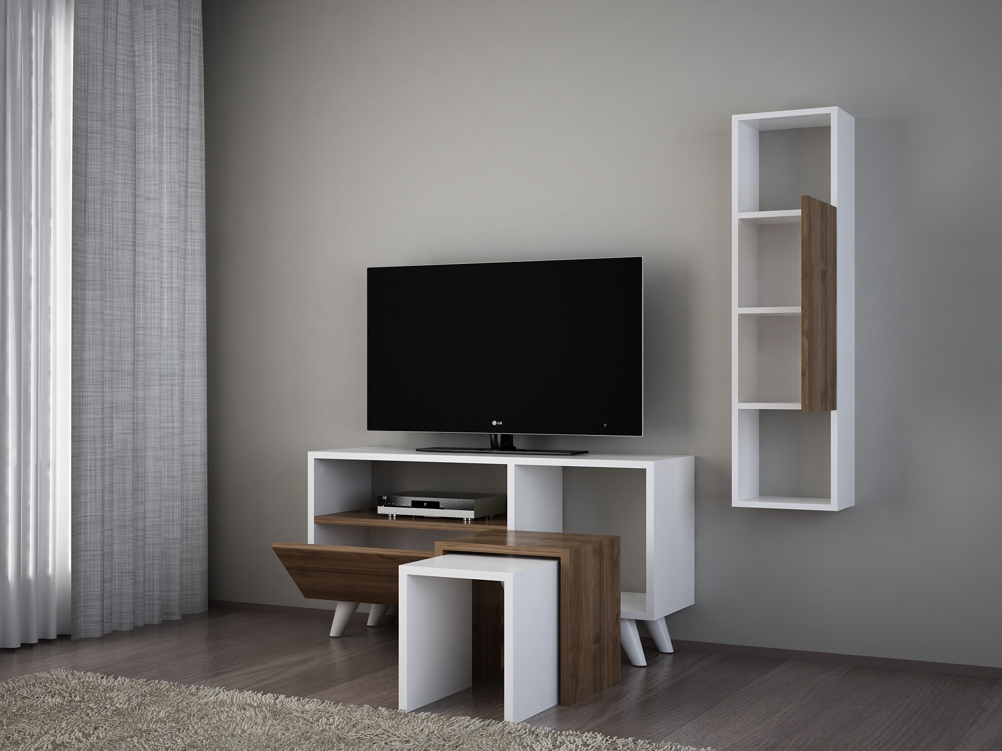 Wohnwand Novella K24 Weiß Walnuss