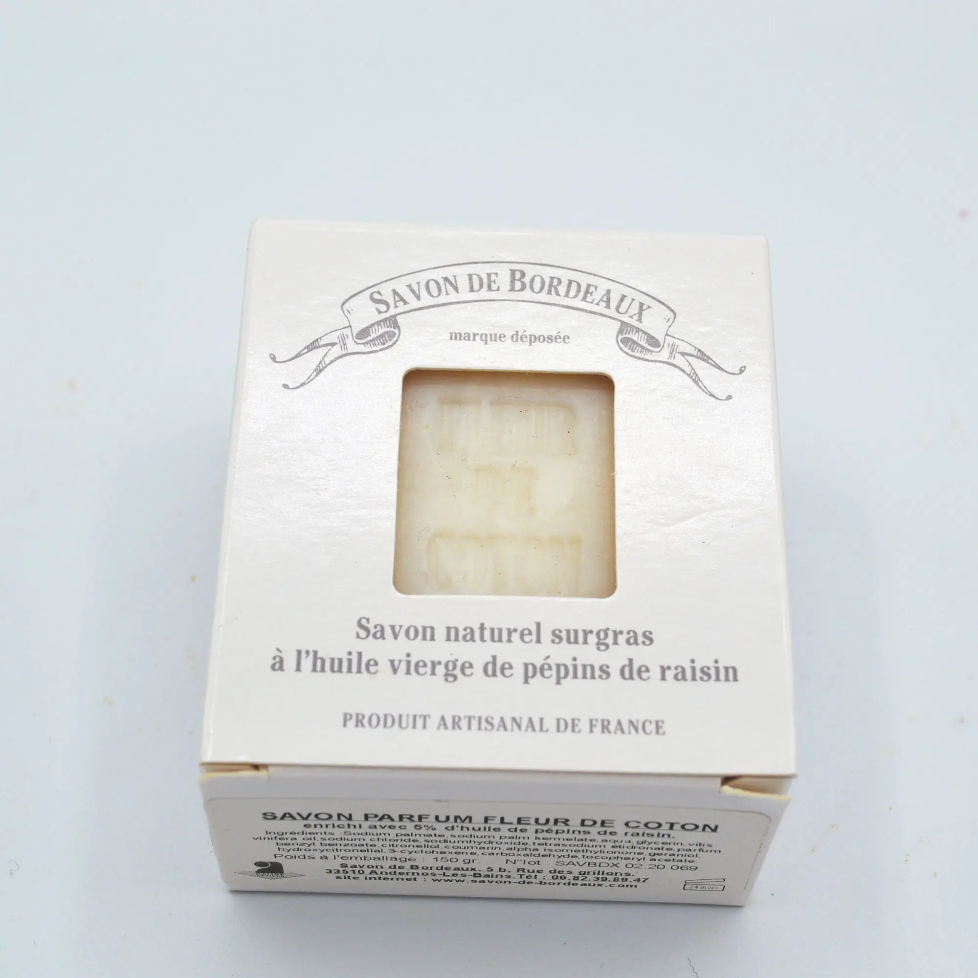 Savon de Bordeaux - SAVON NATUREL FLEUR DE COTONsavon solide 150 gr - Savon de Bordeaux