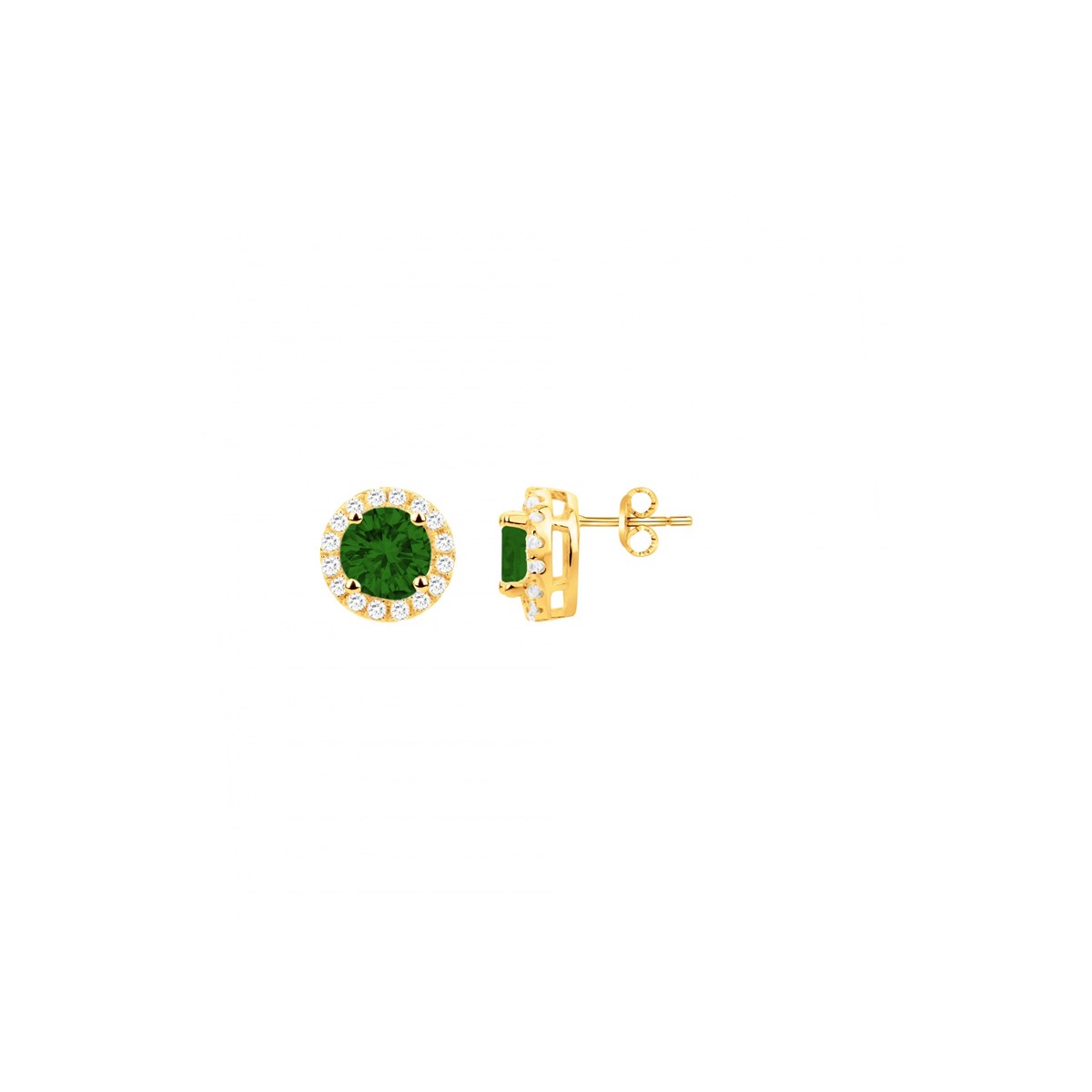 Boucles d'oreilles puces en Plaqué Or avec oxyde de zirconium vert emeraude
