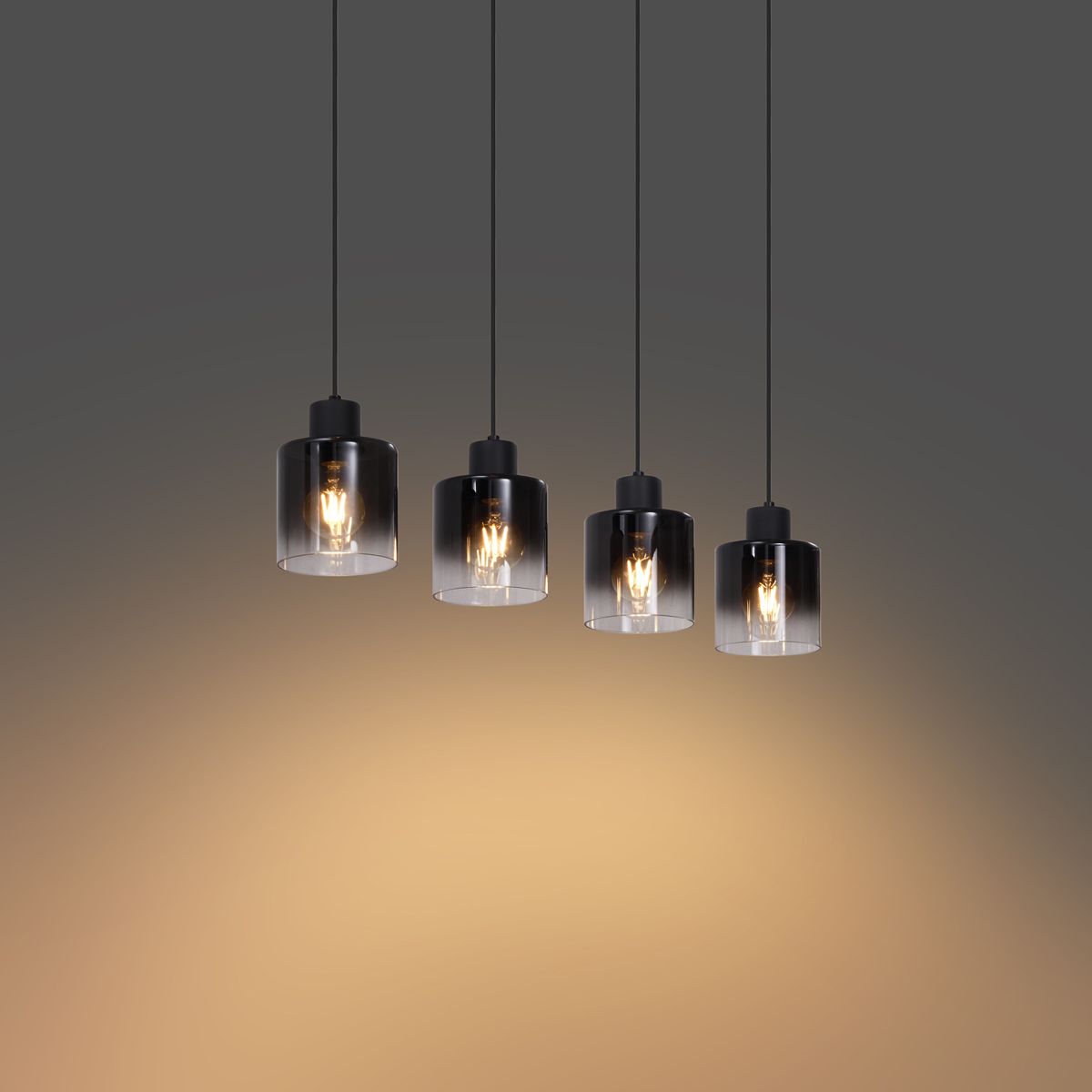 Moderne hanglamp zwart met smoke glas 4-lichts - Dame