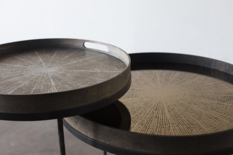 Ethnicraft Tray round bijzettafel S/L set van 2