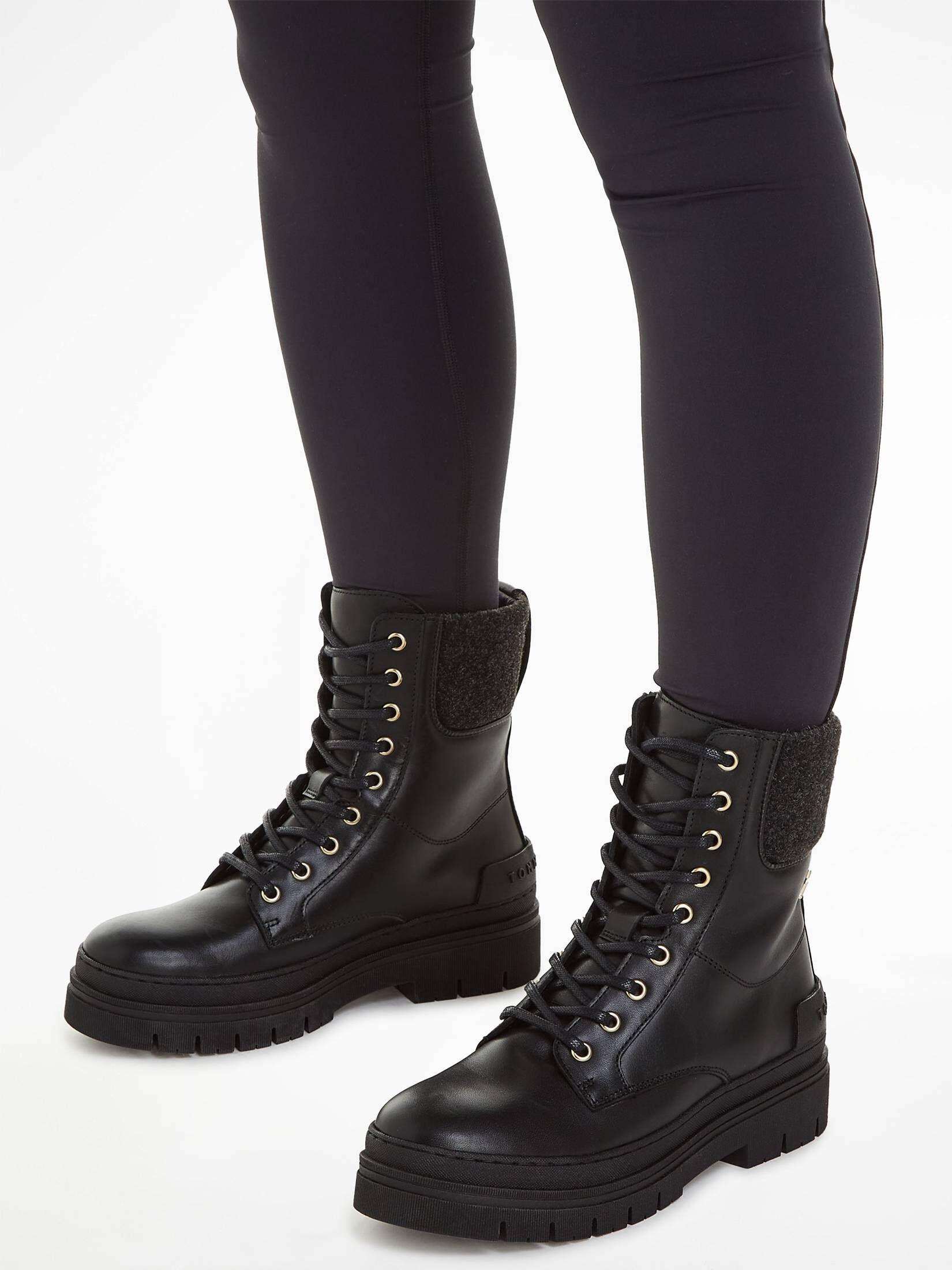 Tommy Hilfiger| Damen Schnürboots FEMININE FELT LACE UP BOOTIE aus Leder