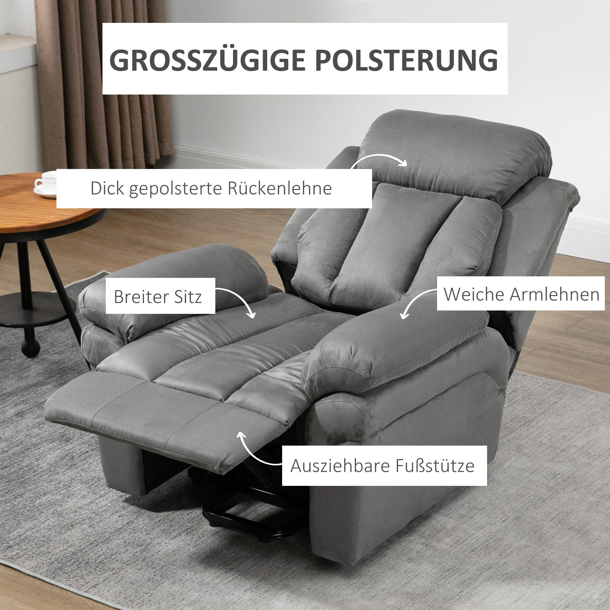 HOMCOM Relaxsessel mit fernbedienungsgesteuerter Aufstehhilfefunktion grau 93L x 96B x 105H cm