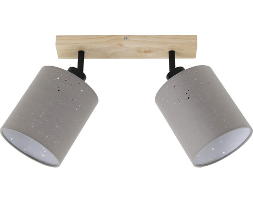 Plafondspot, 2-lichts, HxLxB 19,5x13x3,6 cm, naturel/zwart, stoffen kap taupe met sterdecoratie