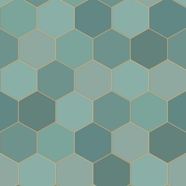 Estahome Hexagon Fotobehang  - 2 x 2,79 m - Zeegroen / Petrolblauw