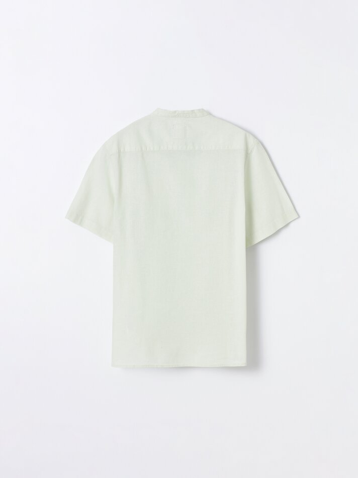 Camisa de manga curta em algodão e linho - Verde Pastel