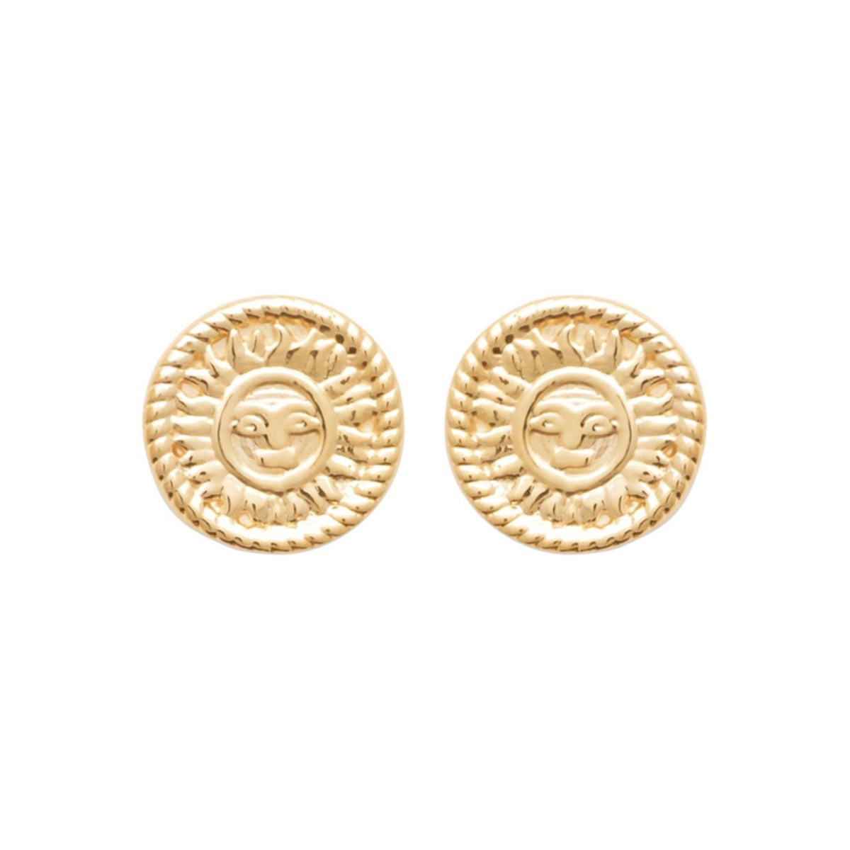 Boucles d'oreilles soleil personnifié visage souriant Plaqué OR 750 3 microns