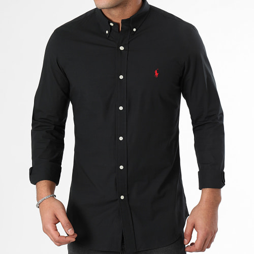 Chemise Manches Longues Slim Poplin Stretch Noir