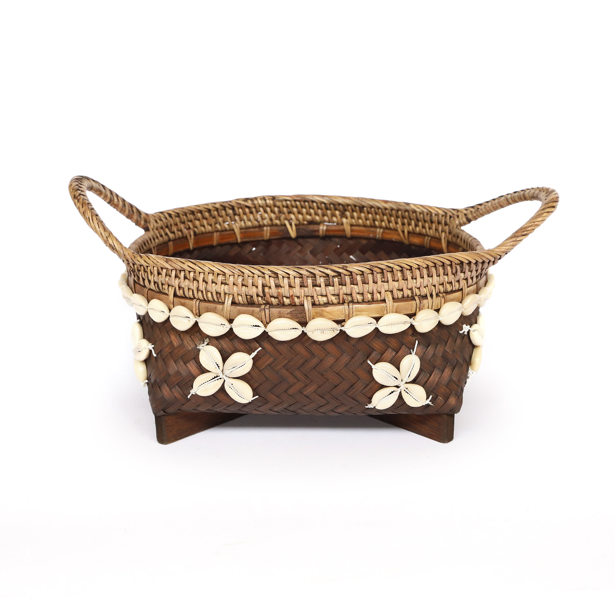 3er-Set Rattan-Körbe mit Muscheln, weiß, braun und rot von fischer's lagerhaus