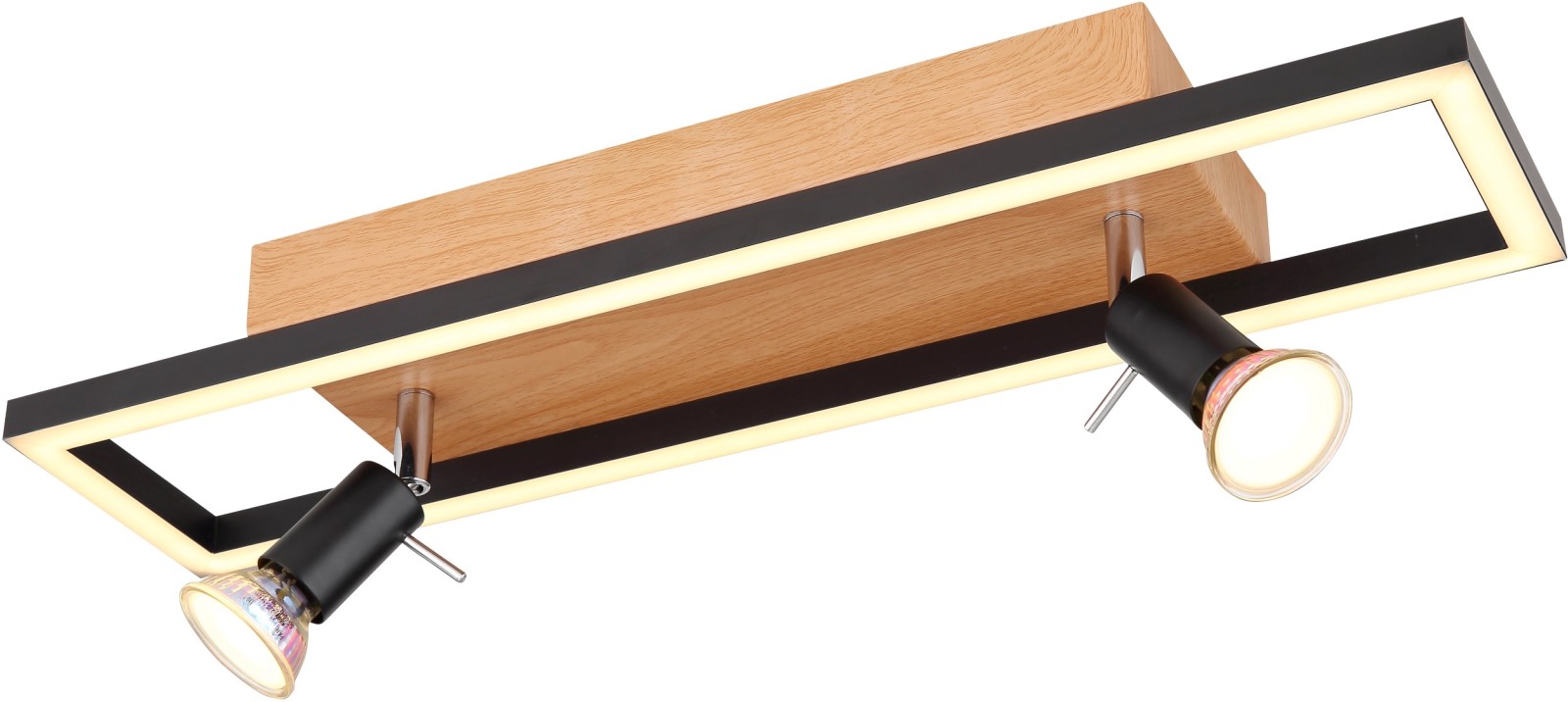 LED-Deckenleuchte - schwarz matt - Holzoptik