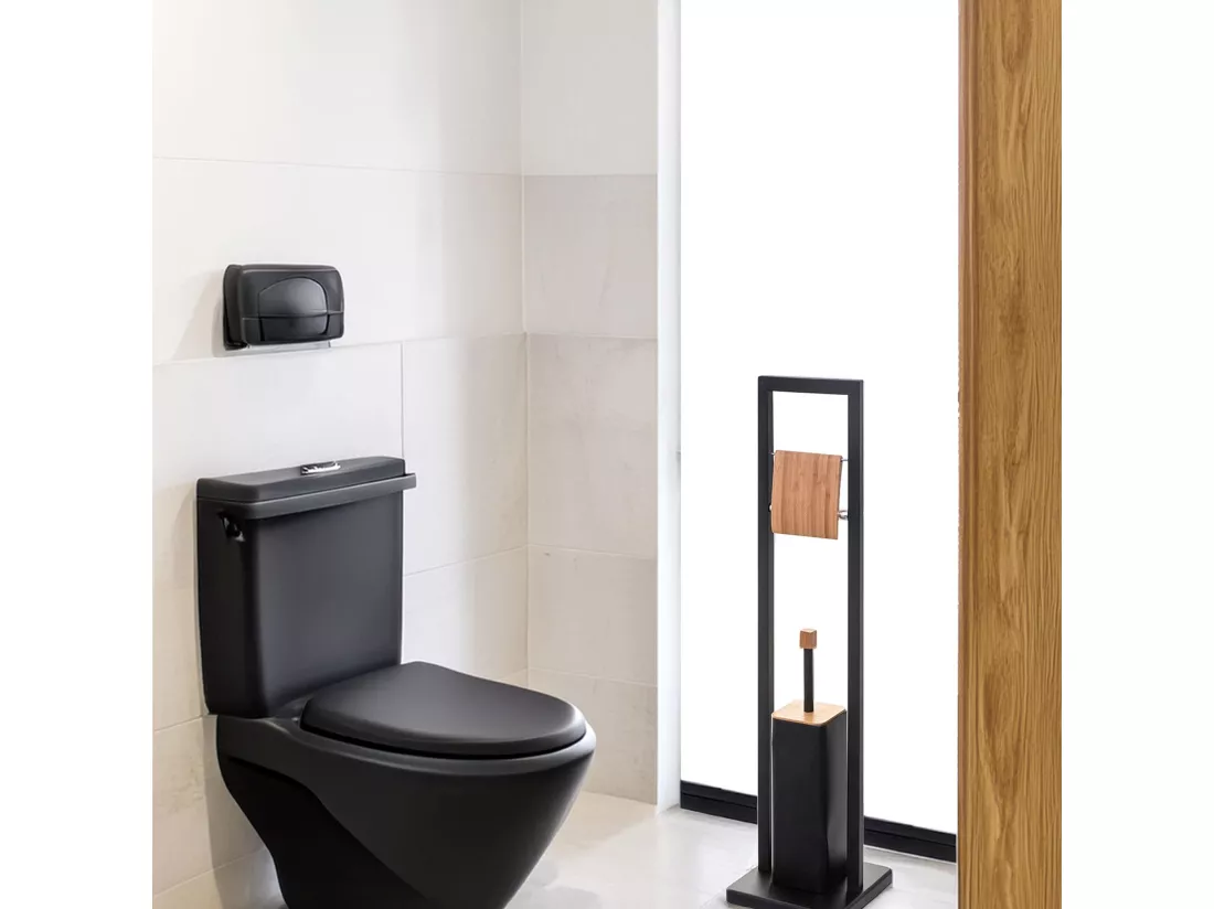 WELL HOME - Porte-papier toilette 'Natureo' avec porte-brosse en noir fonctionnel Ø20x60cm