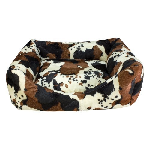 Cama para cachorro em couro de vaca marrom