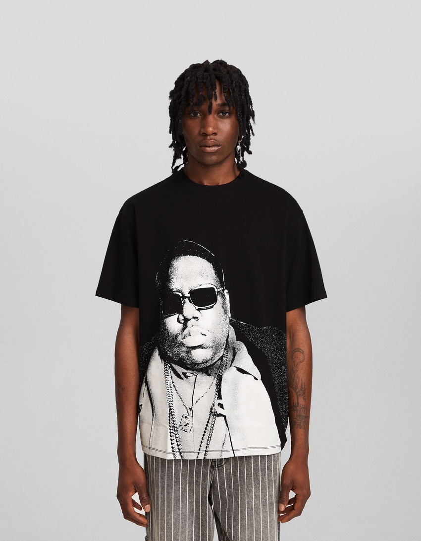 Camiseta de manga curta com estampa do Notorious BIG
