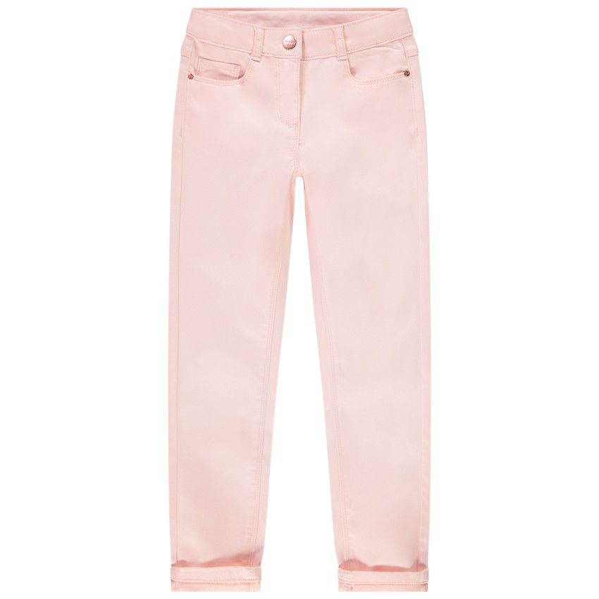 Pantalon slim en twill uni pour fille - Rose