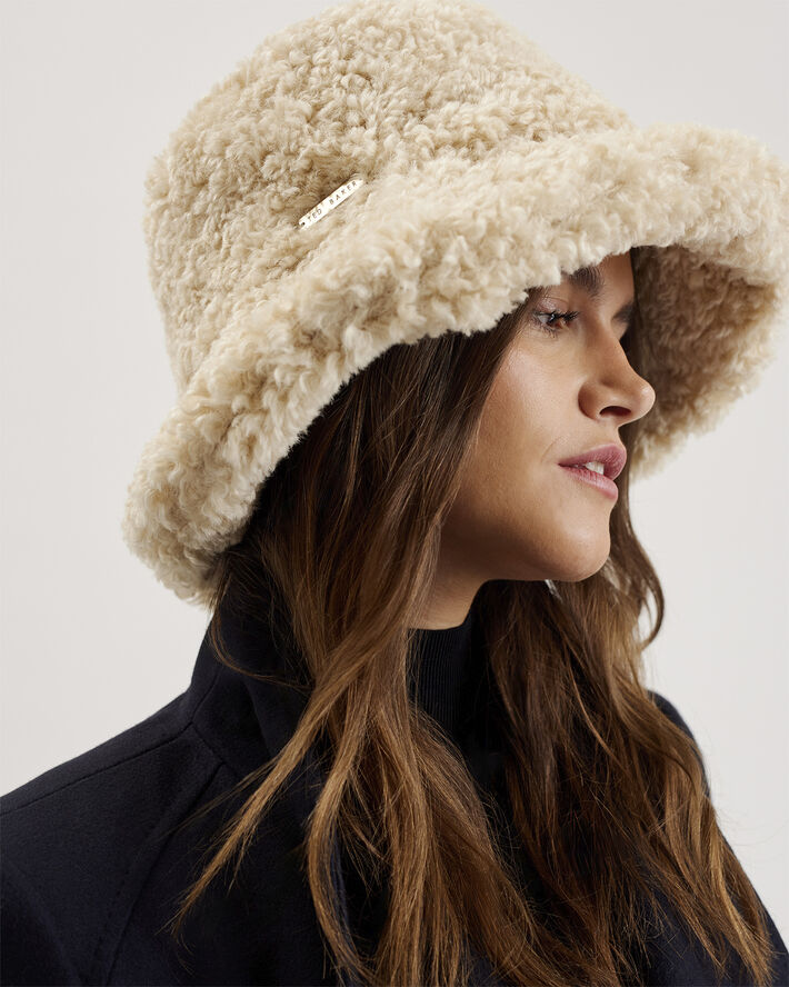 Ted Baker FLUFFYI Faux Shearling Bucket Hat Natural
