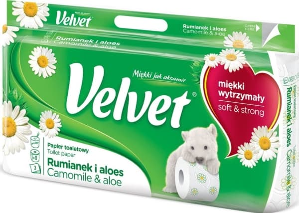 Velvet Cellulose toalettpapir FLØYL Kamille og Aloe, 3-lags, 8 stk., hvit