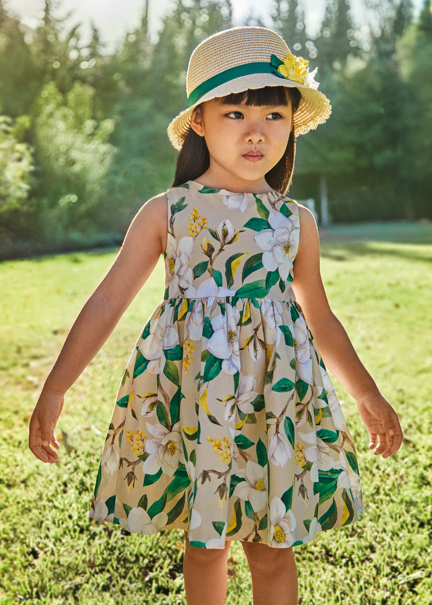 Vestido de algodão estampado para meninas